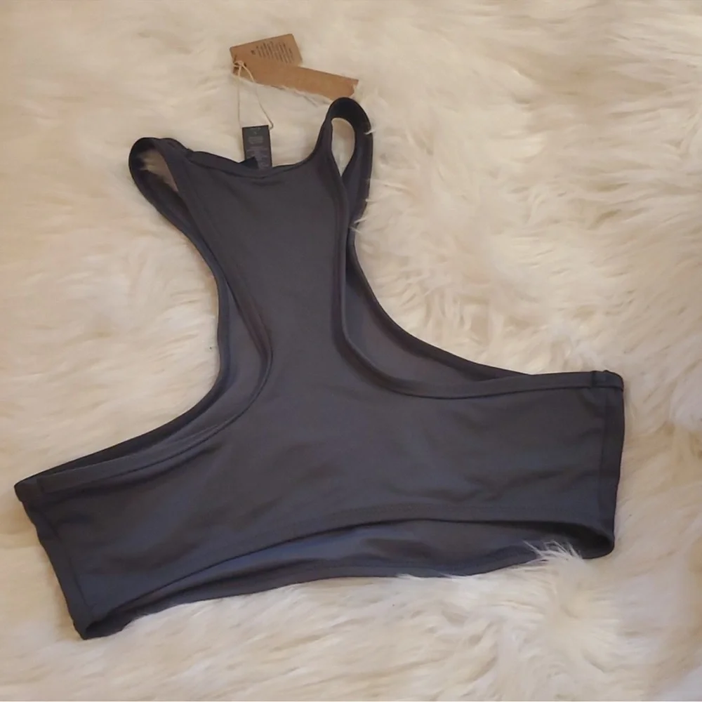 Skims (B10) Swim High Neck Racerback Bikini Top - gunmetal NWT